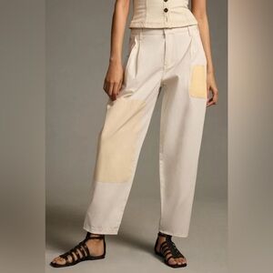 Anthropologie Pilcro Rolled Hem Utility Beige Patch Chinos Barrel Pants